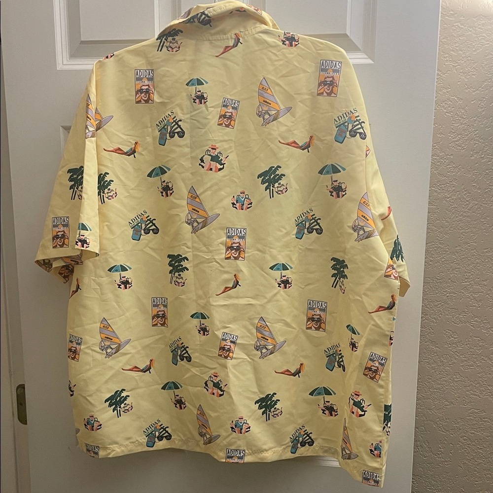 adidas Pale Yellow Tropical Print Short Sleeve Shirt & Shorts - Picture 3 of 8